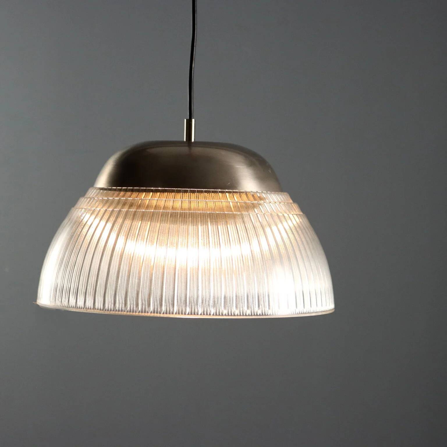 Lustre vintage en métal chromé et verre, design, Italie, années 1970
