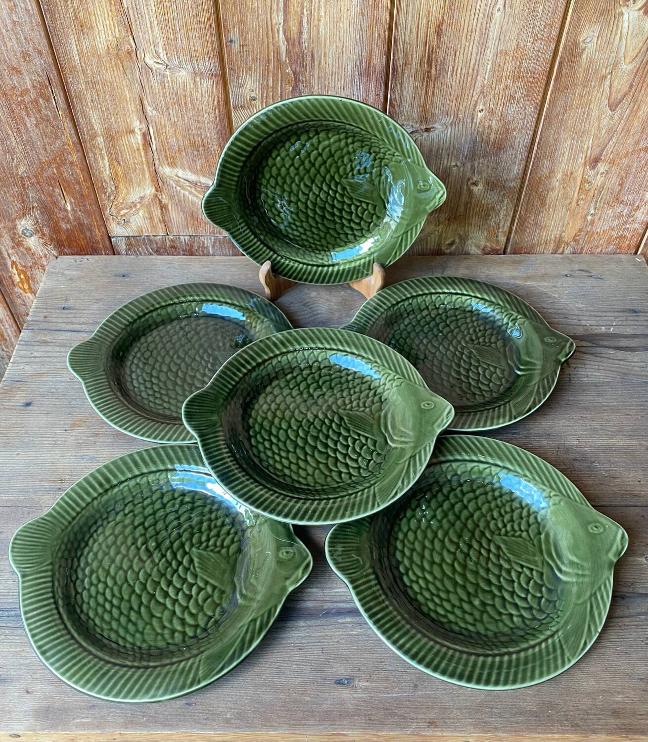 Lot de 6 assiettes barbotine poisson Sarreguemines
