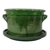 Cache pot and its saucer in glazed earthenware