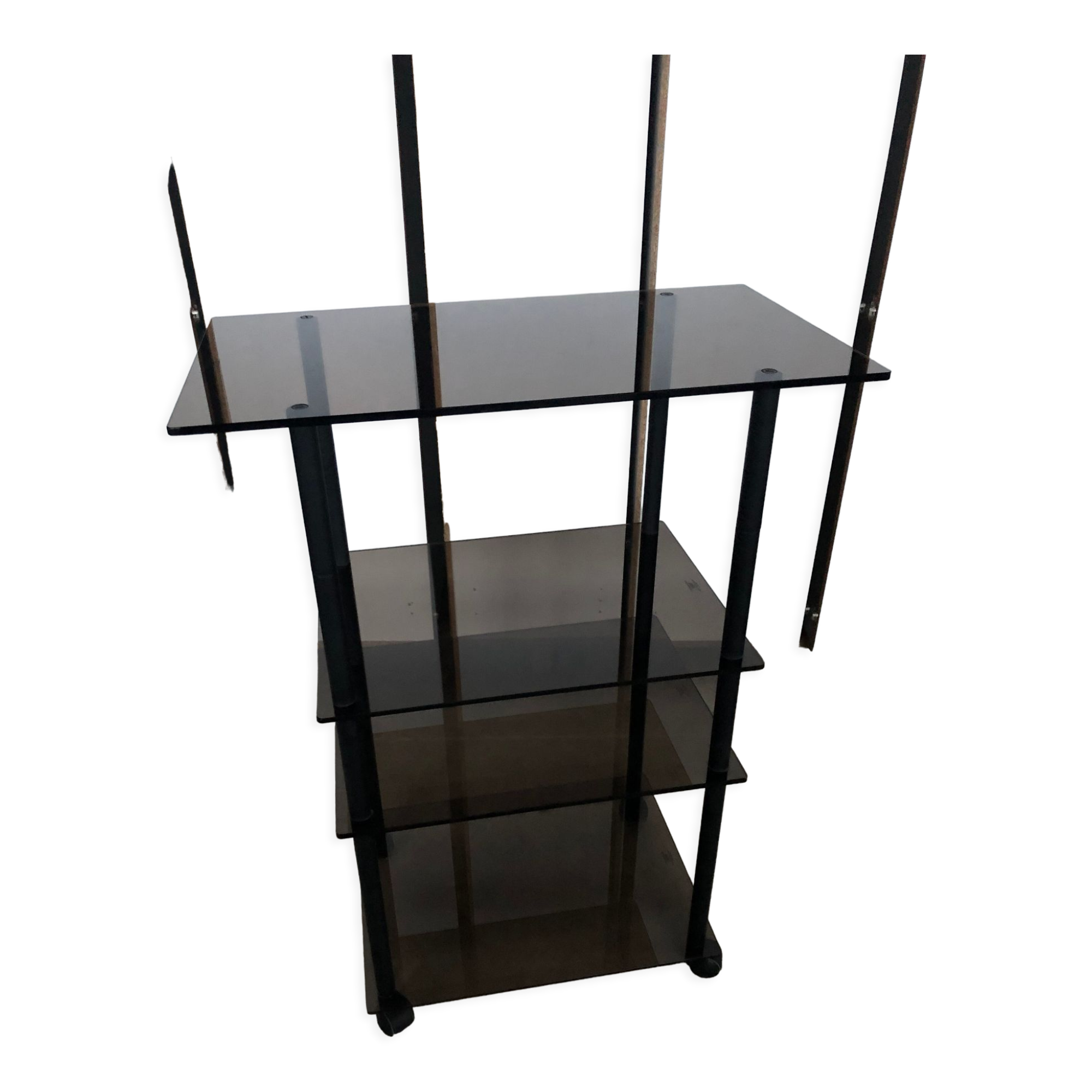 Service, TV stand on wheels in smoked glass Erard