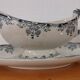 Gravy boat on foot in blue/green iron clay model "Mignon", H & Cie Sarreguemines