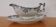 Gravy boat on foot in blue/green iron clay model "Mignon", H & Cie Sarreguemines