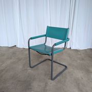 Vintage Mart Stam Style Armchair: Turquoise Leather, Black Chrome Cantileve