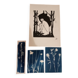 Cyanotype and wood engraving lot