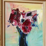 Signed oil painting: bouquet of flowers, 70s