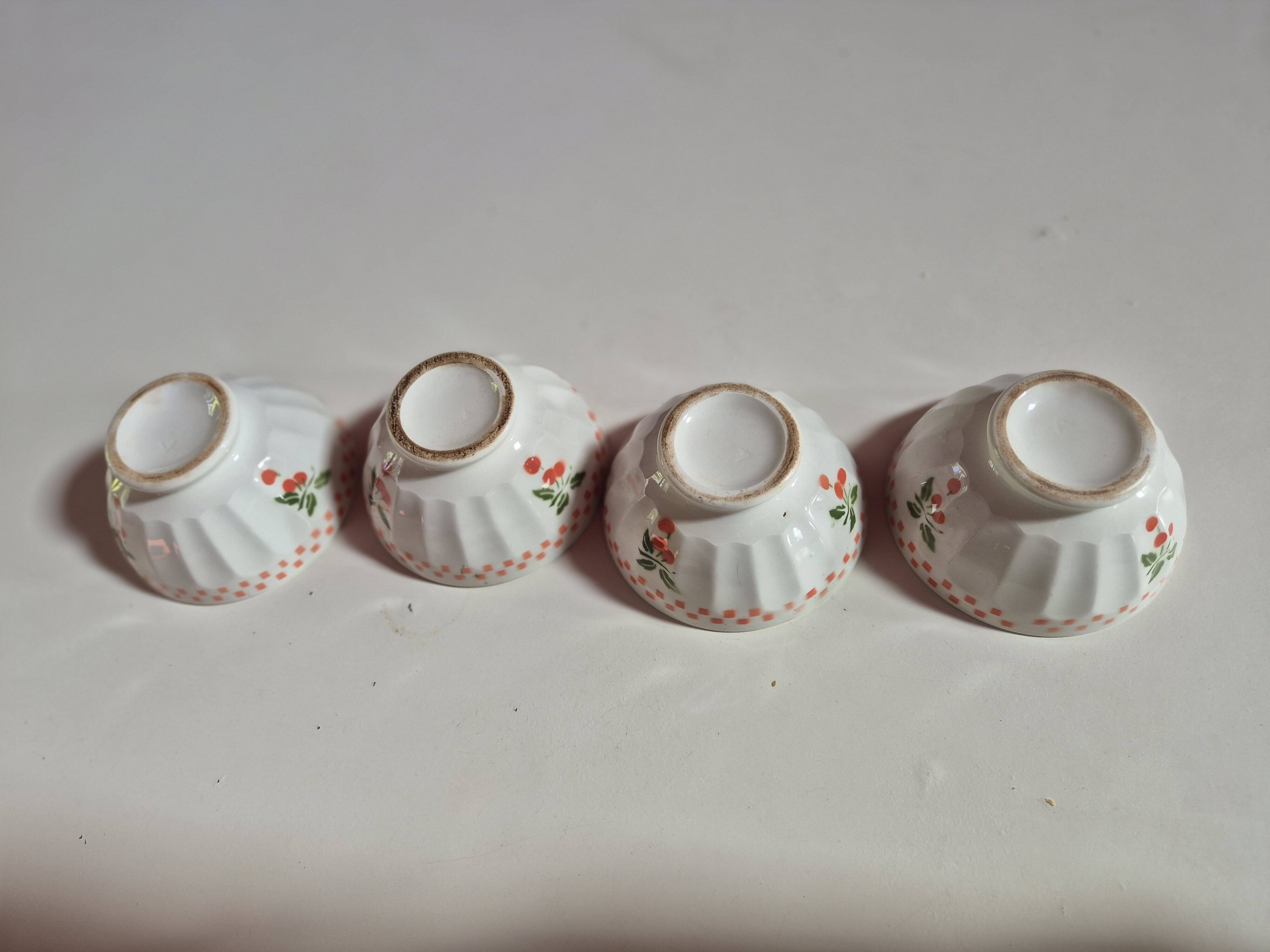 set of 4 vintage bowls with orange and cherry gingham checks