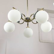 Mid-Century Modern Italian Brass and Opaline Chandelier, 1960