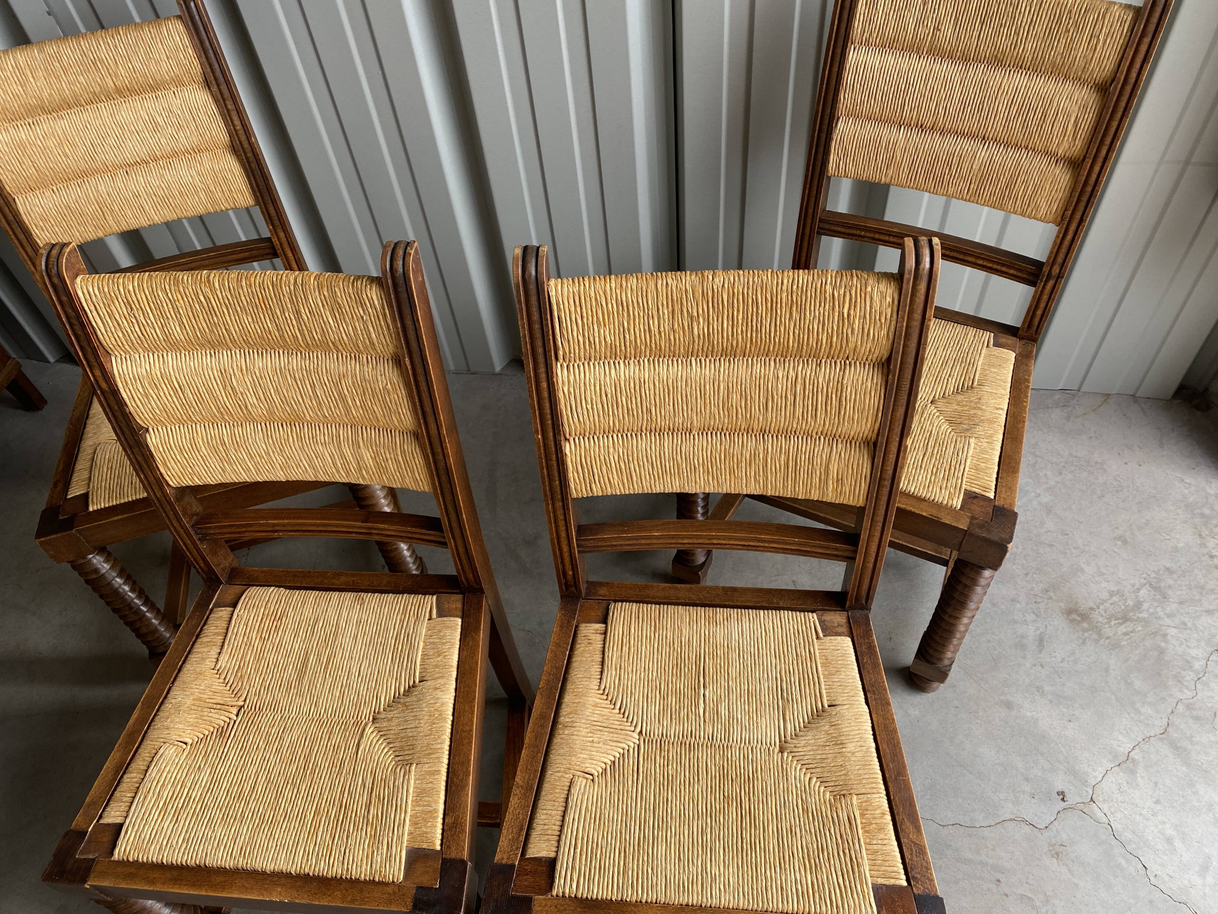 4 chaises paillées années 40