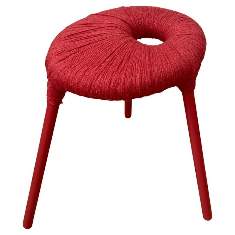 Ikea Red Metal and Wool Three pod Stool, Model Eskilstuna, 1990s