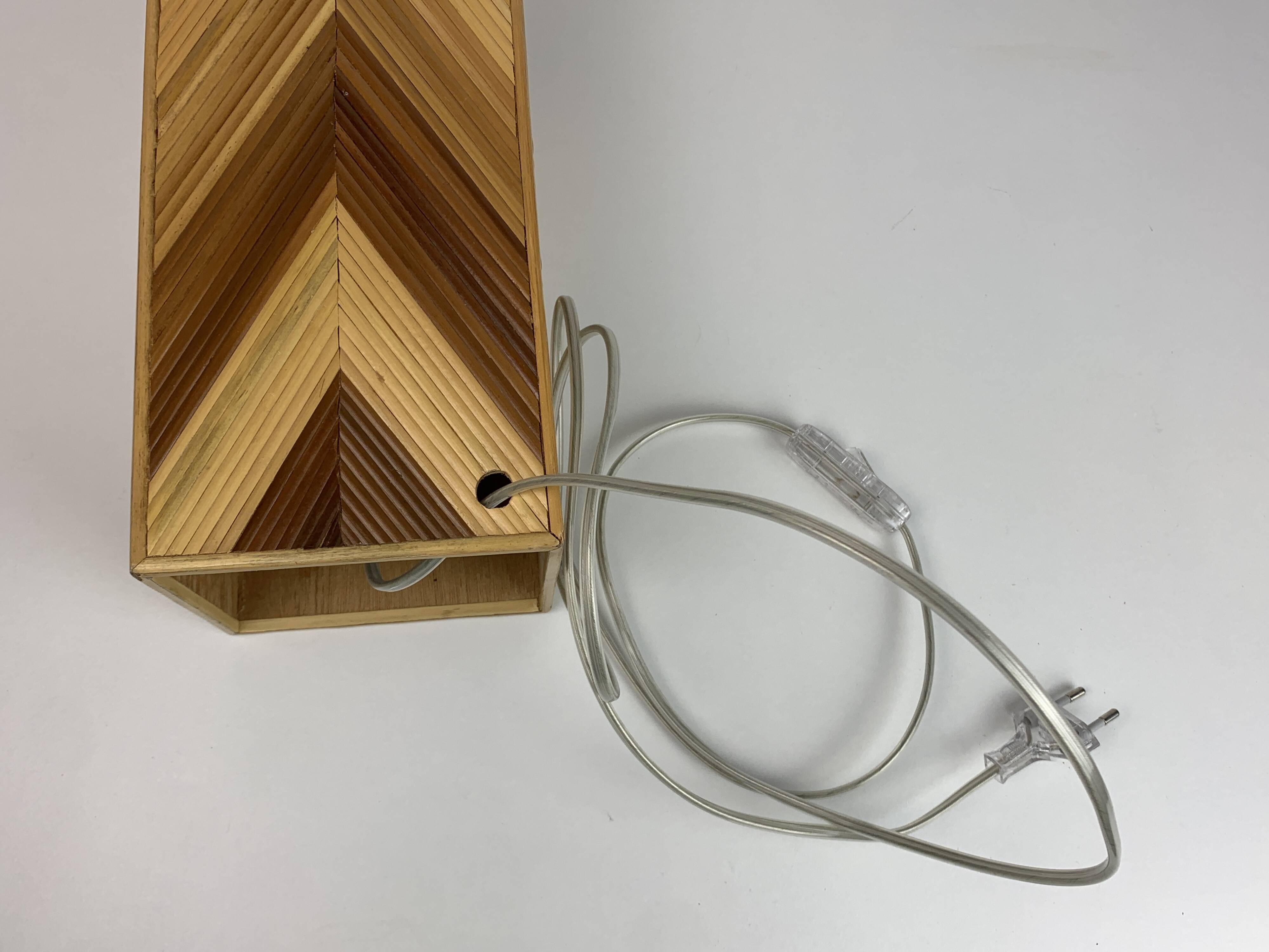 Midcentury pencil reed rattan bamboo and brass table lamp, 1970s