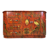 Vintage red chinoiserie cabinet, 1970s