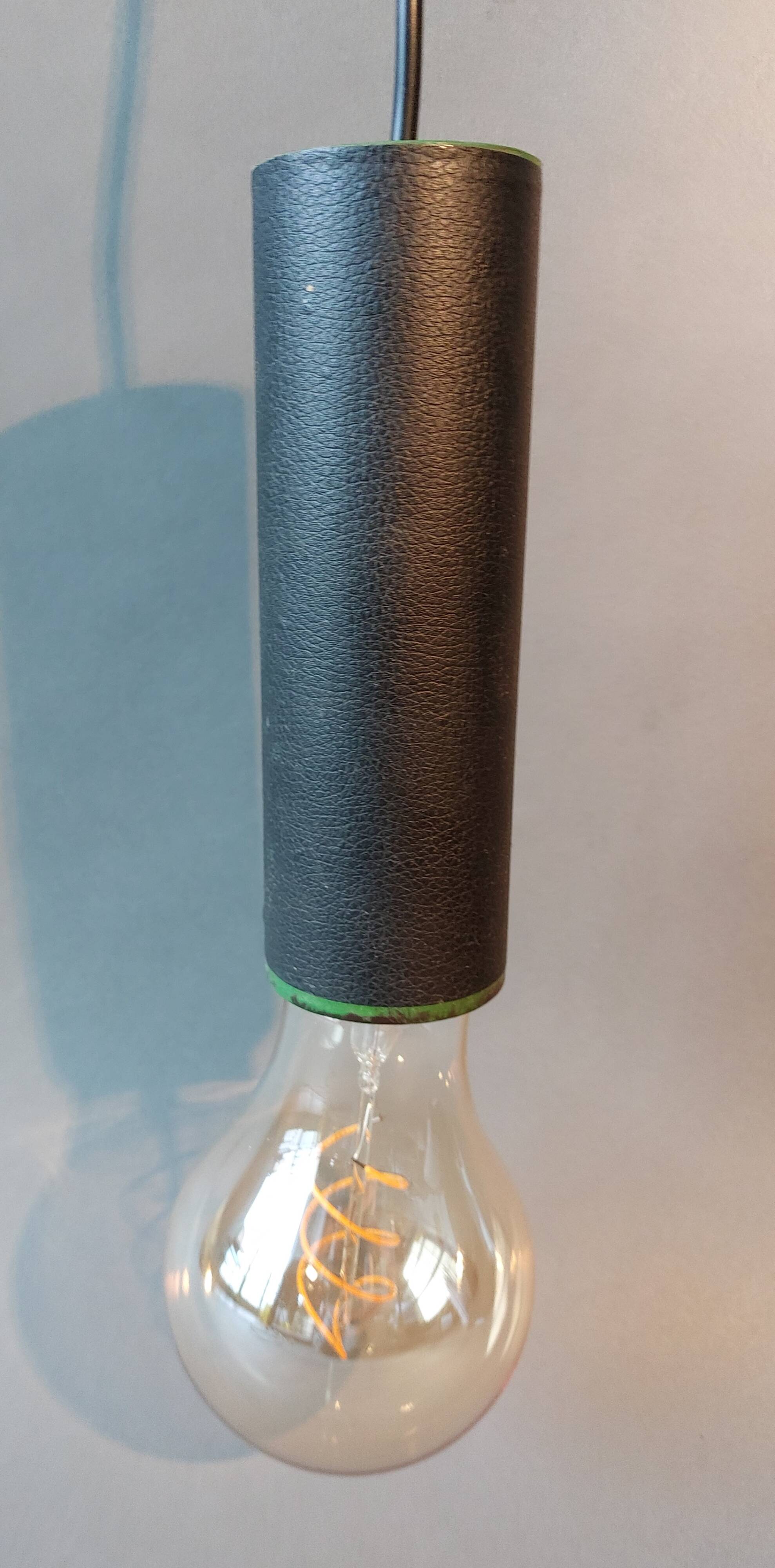 1950 pendant light in metal covered in vintage skaï.