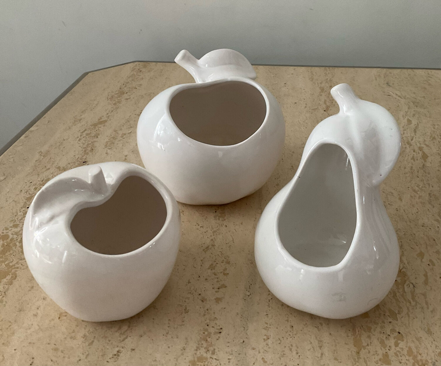 Trio of cache pot vintage apple glazed ceramic