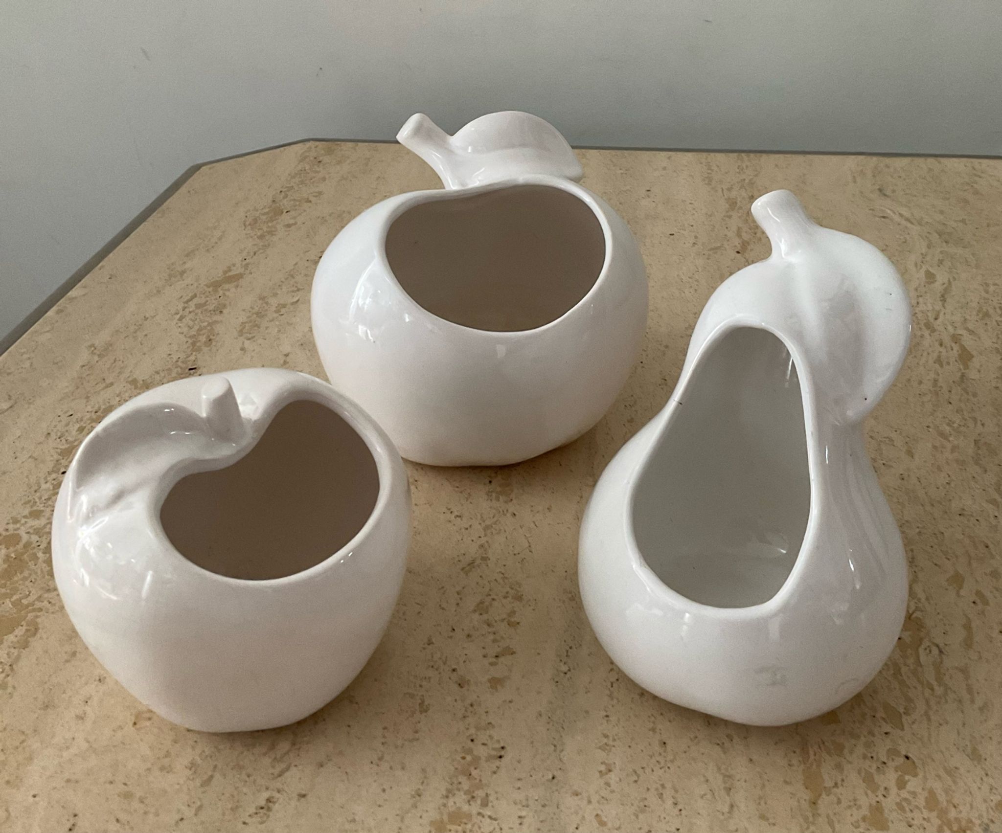 Trio of cache pot vintage apple glazed ceramic
