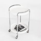 Vintage side table on casters. Chrome-plated iron and plastic. France, 1970s