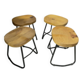 4 solid wood stools with a metal frame