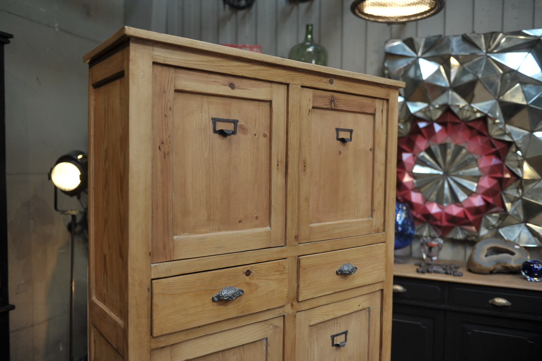 Old 1930 vintage fir cabinet with 4 doors 2 drawers