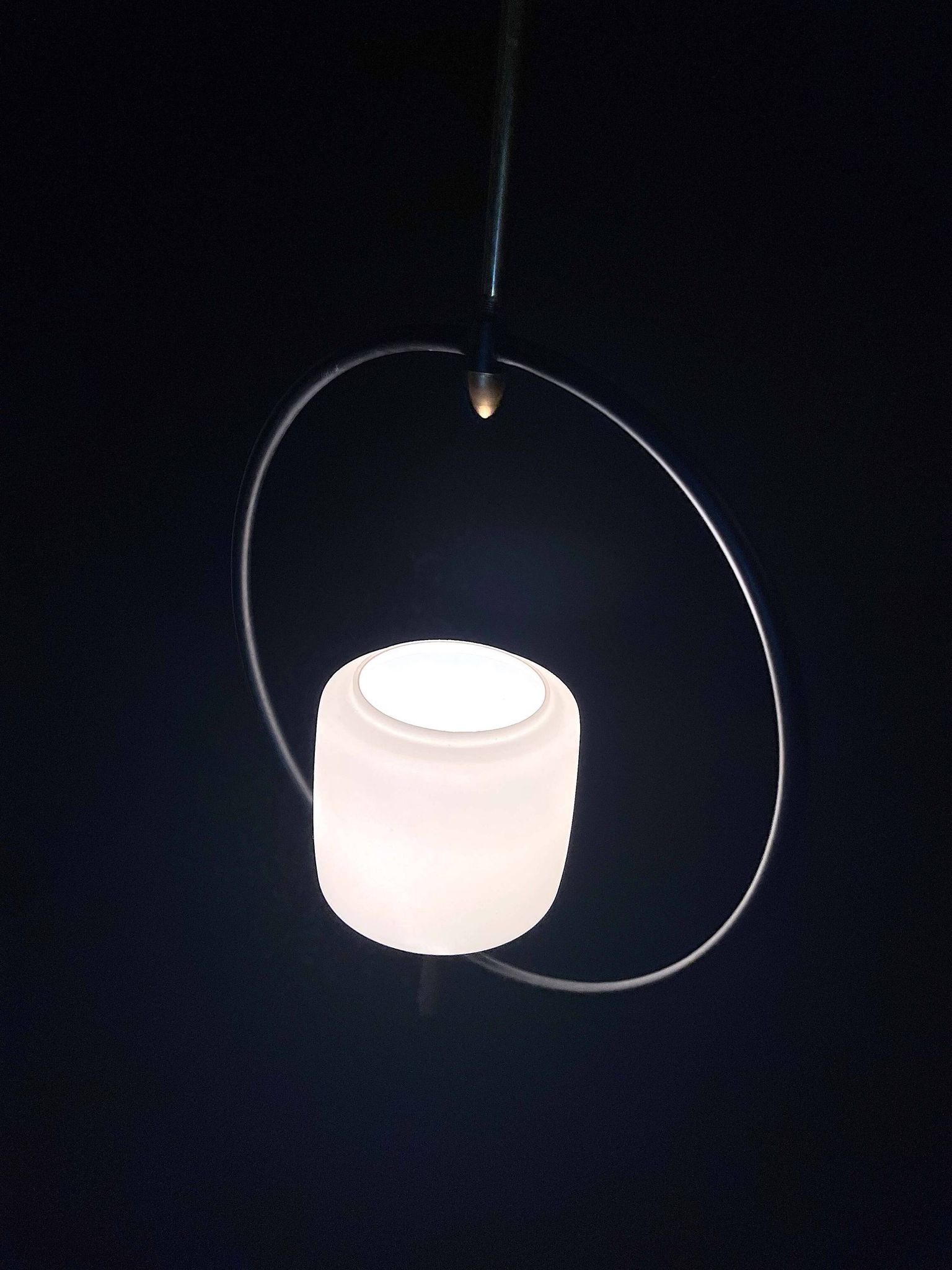 Maison Lunel, Mid-Century Black and Brass Circular Pendant Lamp, France