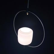 Maison Lunel, Mid-Century Black and Brass Circular Pendant Lamp, France