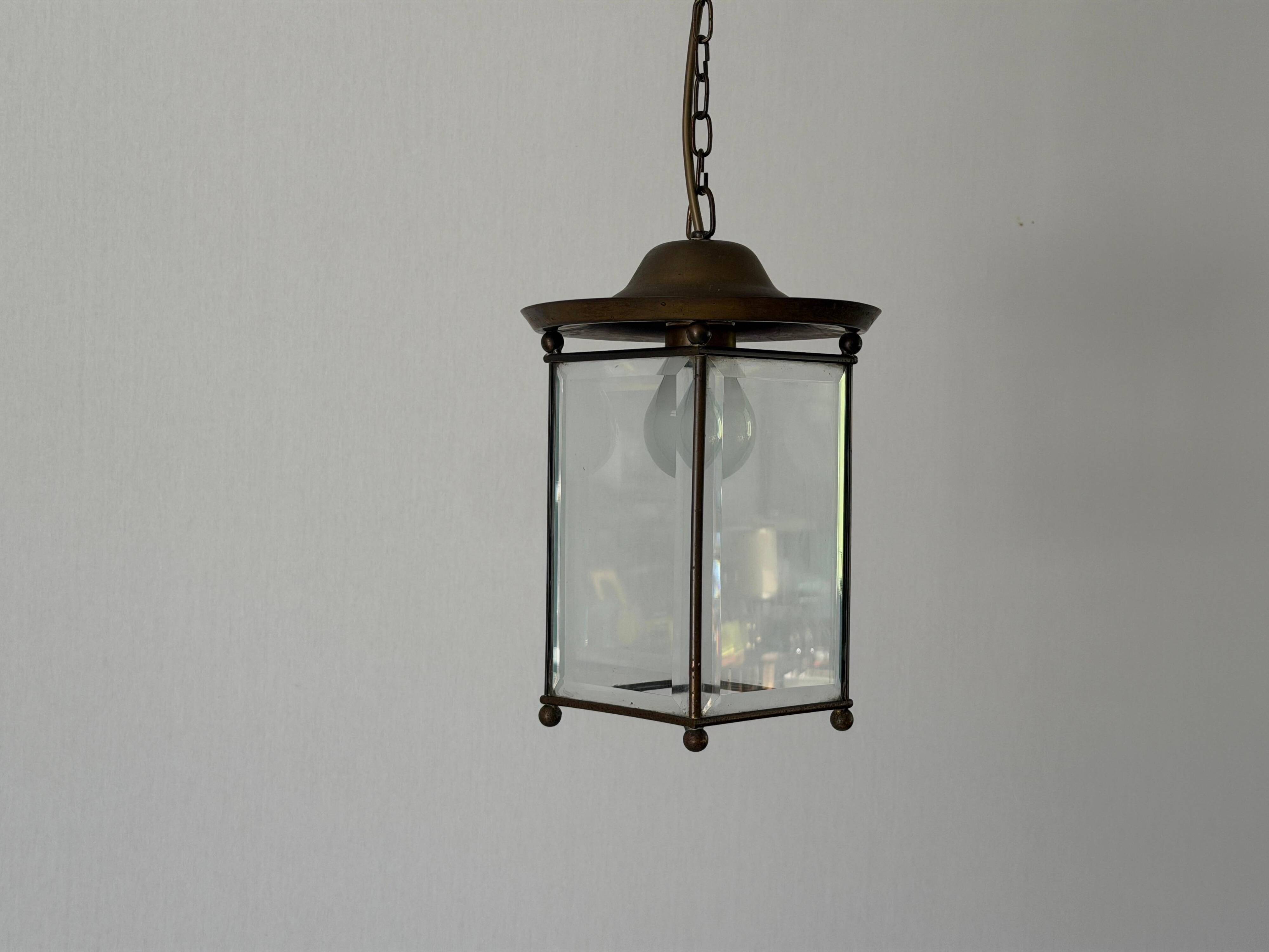 Art Deco ceiling light in brass and glass, 1940s, Germany