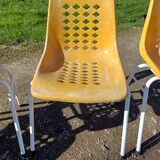 6 vintage iron and orange plastic garden chairs