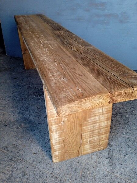 Old patinated solid wood bench 140cm
