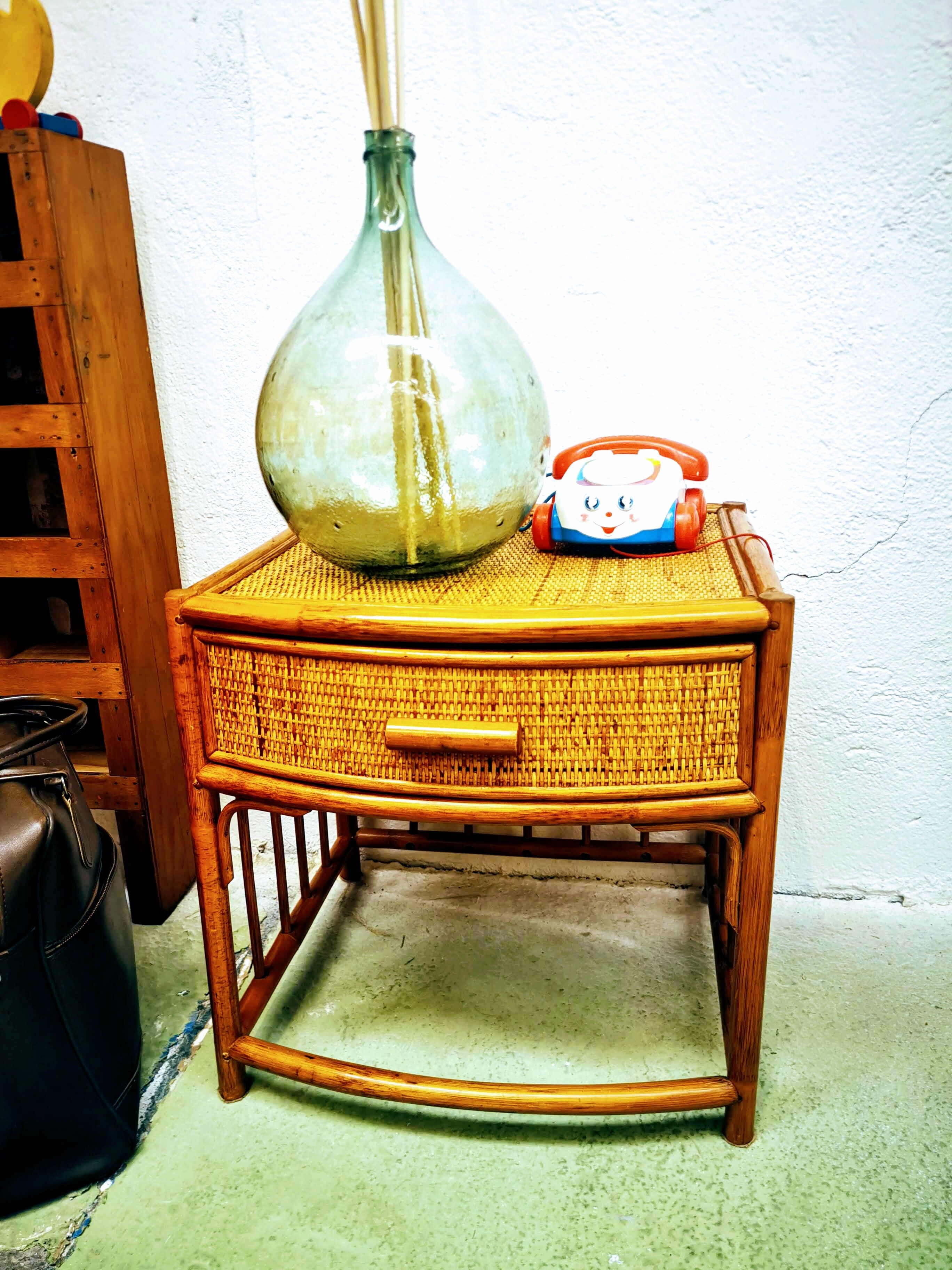 Vintage rattan bedside