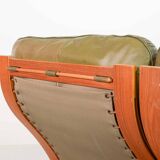 Scandinavian Rybo Rykken Olivegreen Leather 2-Seat Ry-Wing Lounge Sofa, 60s