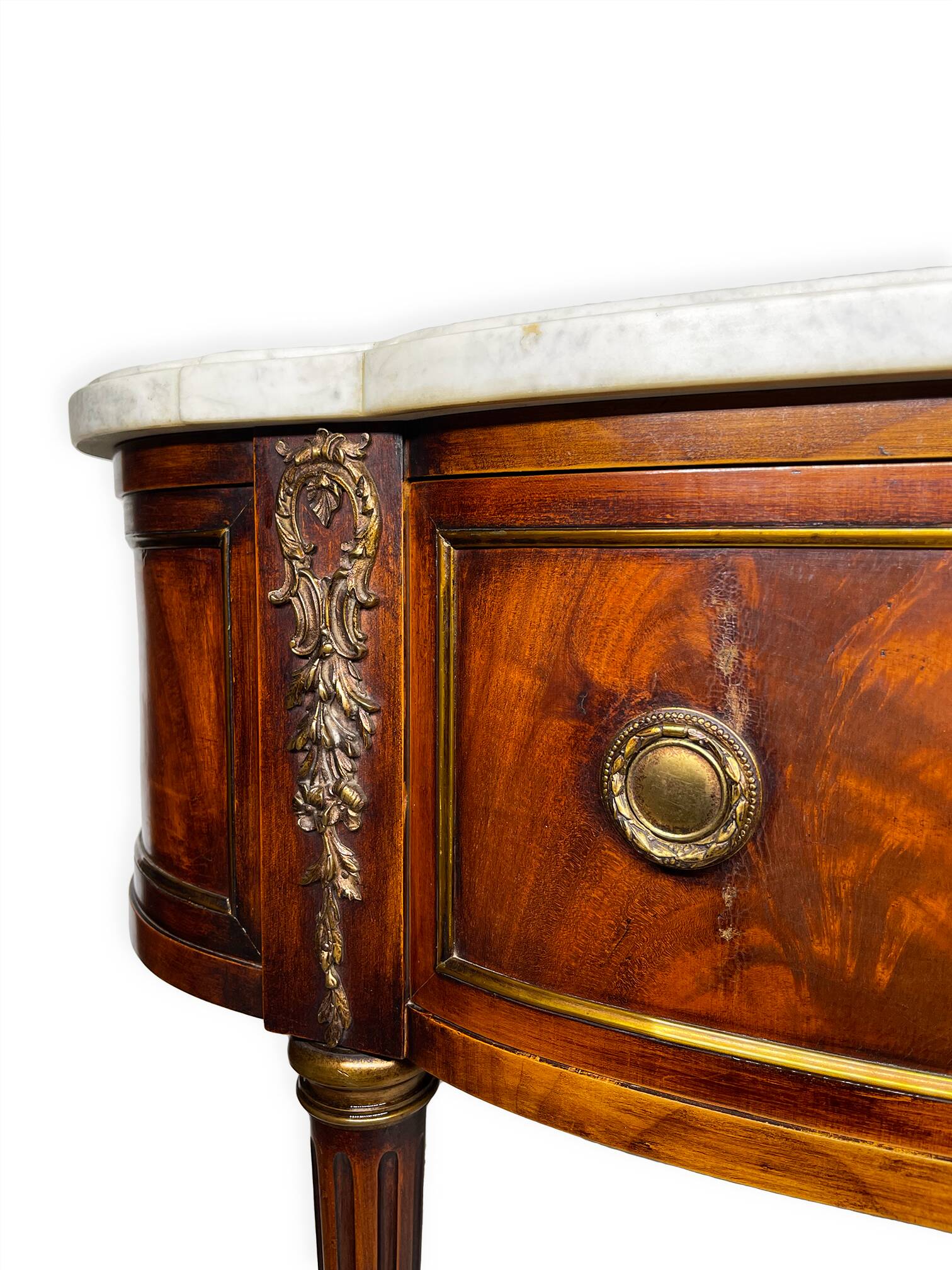 Console française Louis XVI en acajou à plumes, 19ème siècle