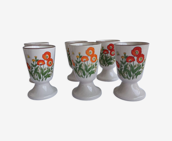 Lot de 6 mazagrans ou tasses de café en grès fleuris