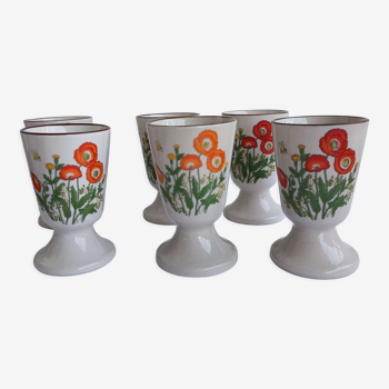 Set of 6 mazagrans or cups of coffee in stoneware flowers