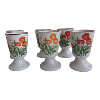 Set of 6 mazagrans or cups of coffee in stoneware flowers