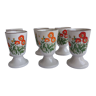 Set of 6 mazagrans or cups of coffee in stoneware flowers