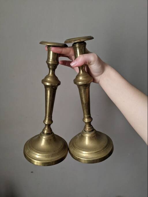 Pair of antique brass candlesticks Scandinavian countryside candlesticks