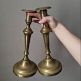 Pair of antique brass candlesticks Scandinavian countryside candlesticks