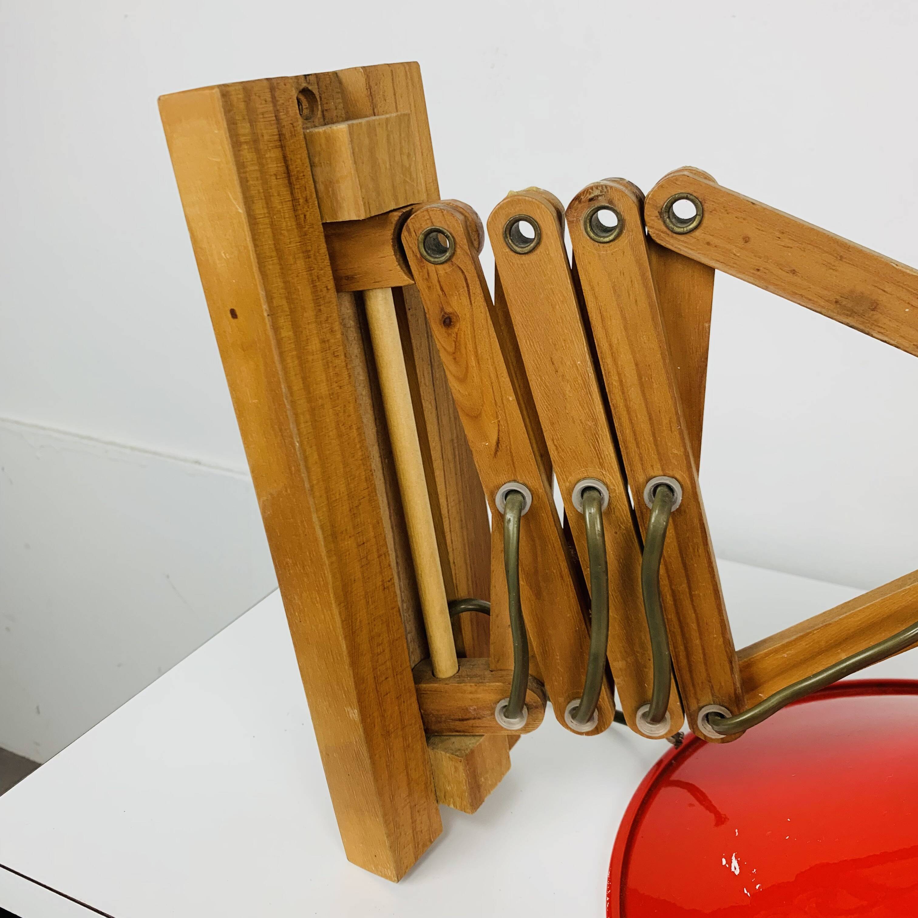 SCE 60s accordion wall light, wood and red reflector