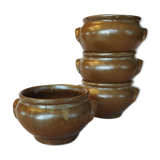 4 bowls with handles in gilded stoneware