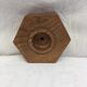 Handmade natural wood candle holder, hexagonal shape and its 3 old beeswax candles.