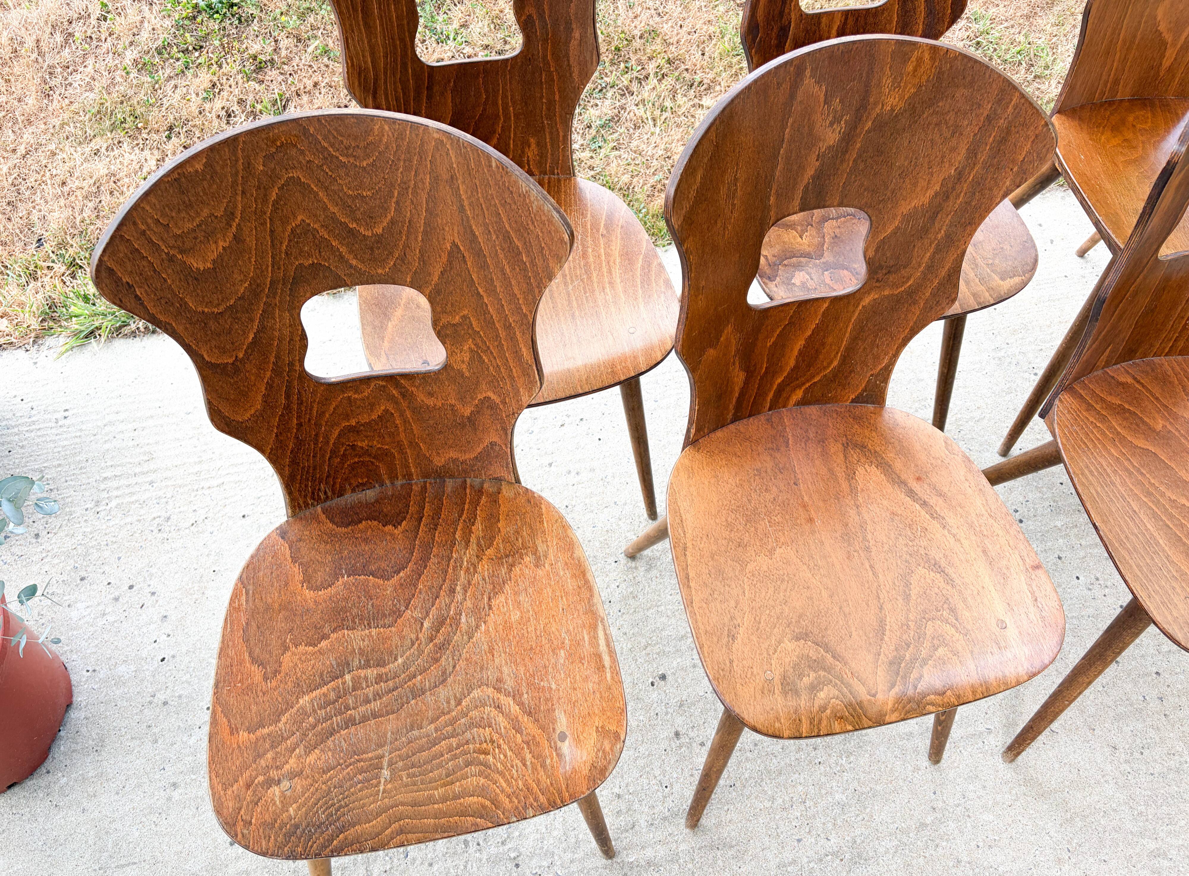 Lot de 6 chaises bistrot , modèle Gentiane , Baumann , 1960'