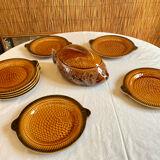 Fish service 8 plates and ceramic soup slurry Sarreguemines vintage 60