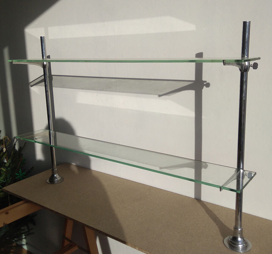 Glass and chrome metal shelf, store display