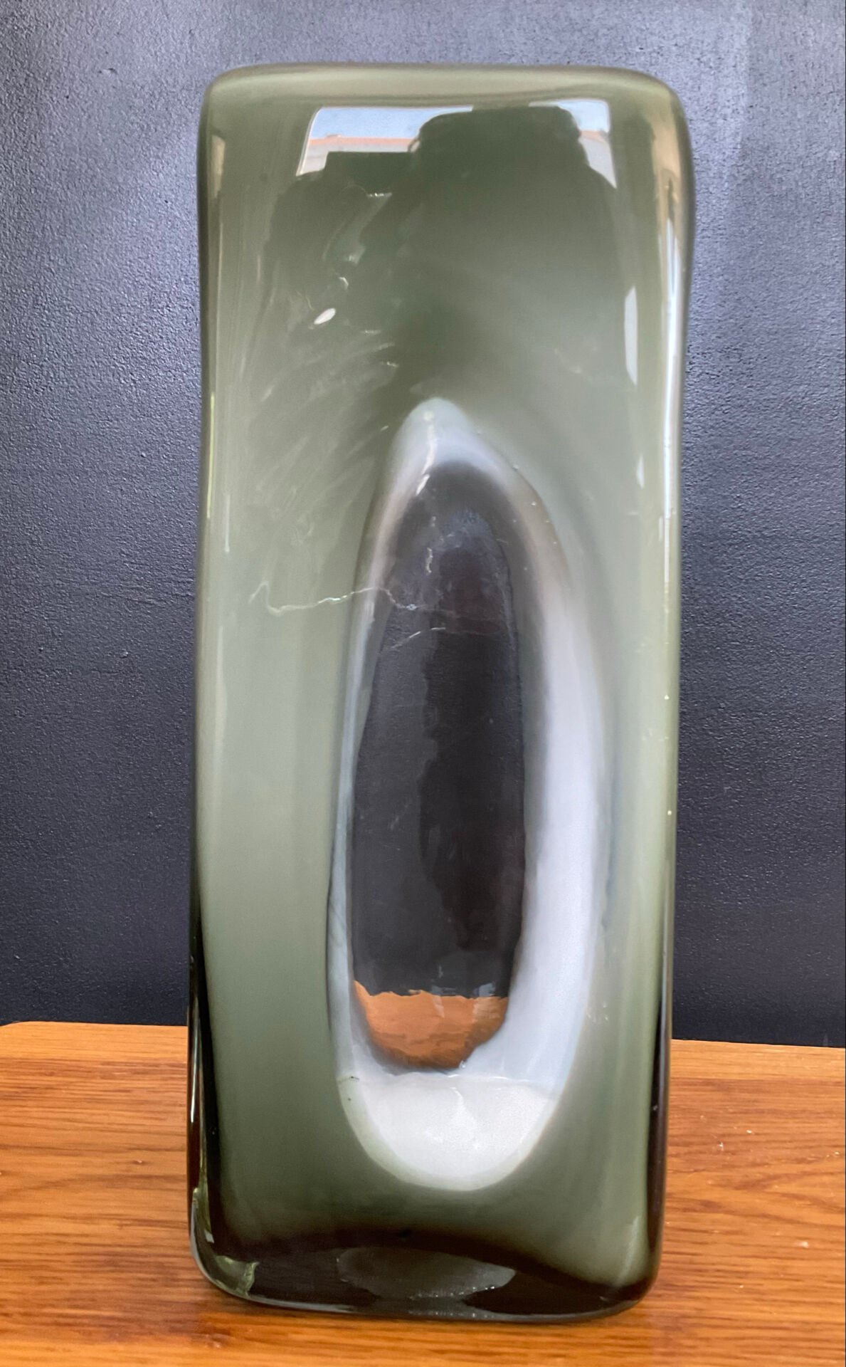 Space Age vase in double-layered smoked and white glass.