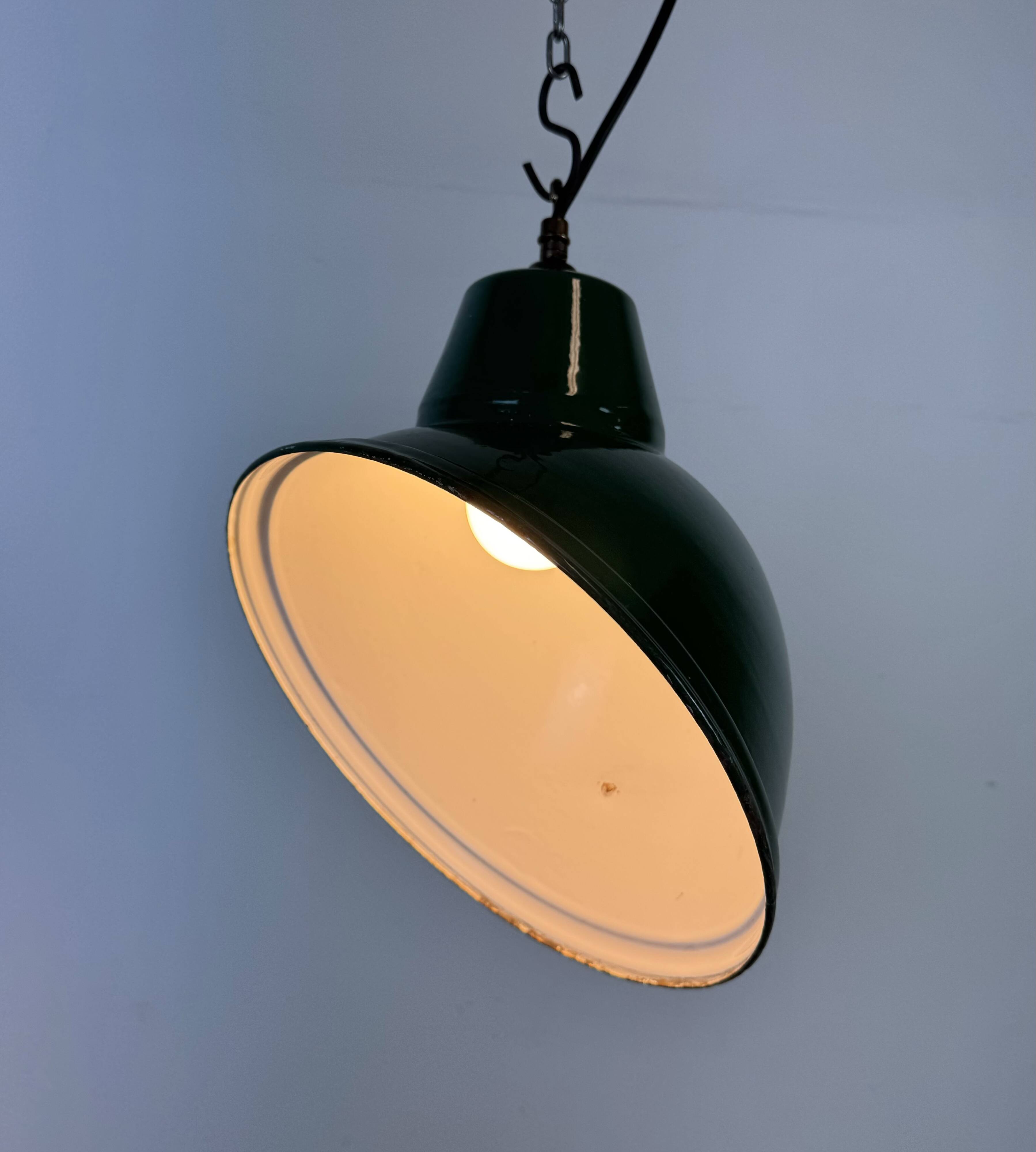 Industrial Green Enamel Factory Pendant Lamp, 1960s