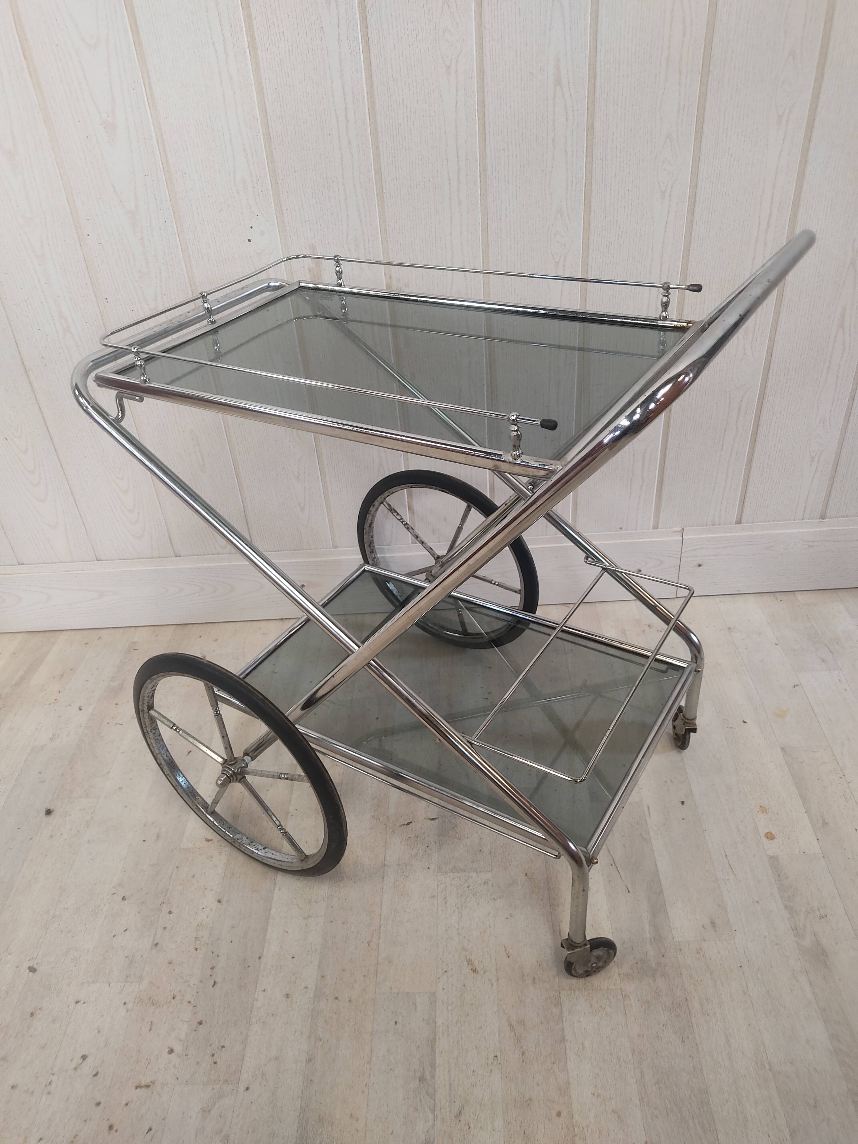 Rolling service, chrome and smoked glass