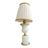 19th-century lamp in white opaline and gilded metal.