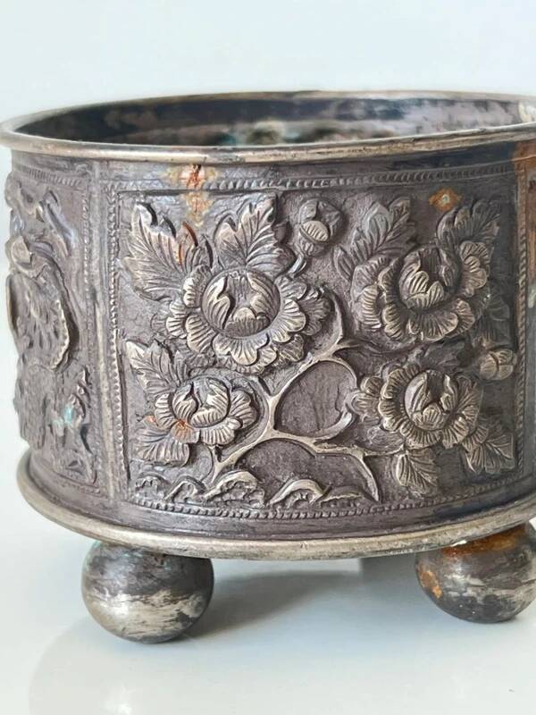 Antique silver-plated metal jewelry box – South Asian crafts – circa 1950