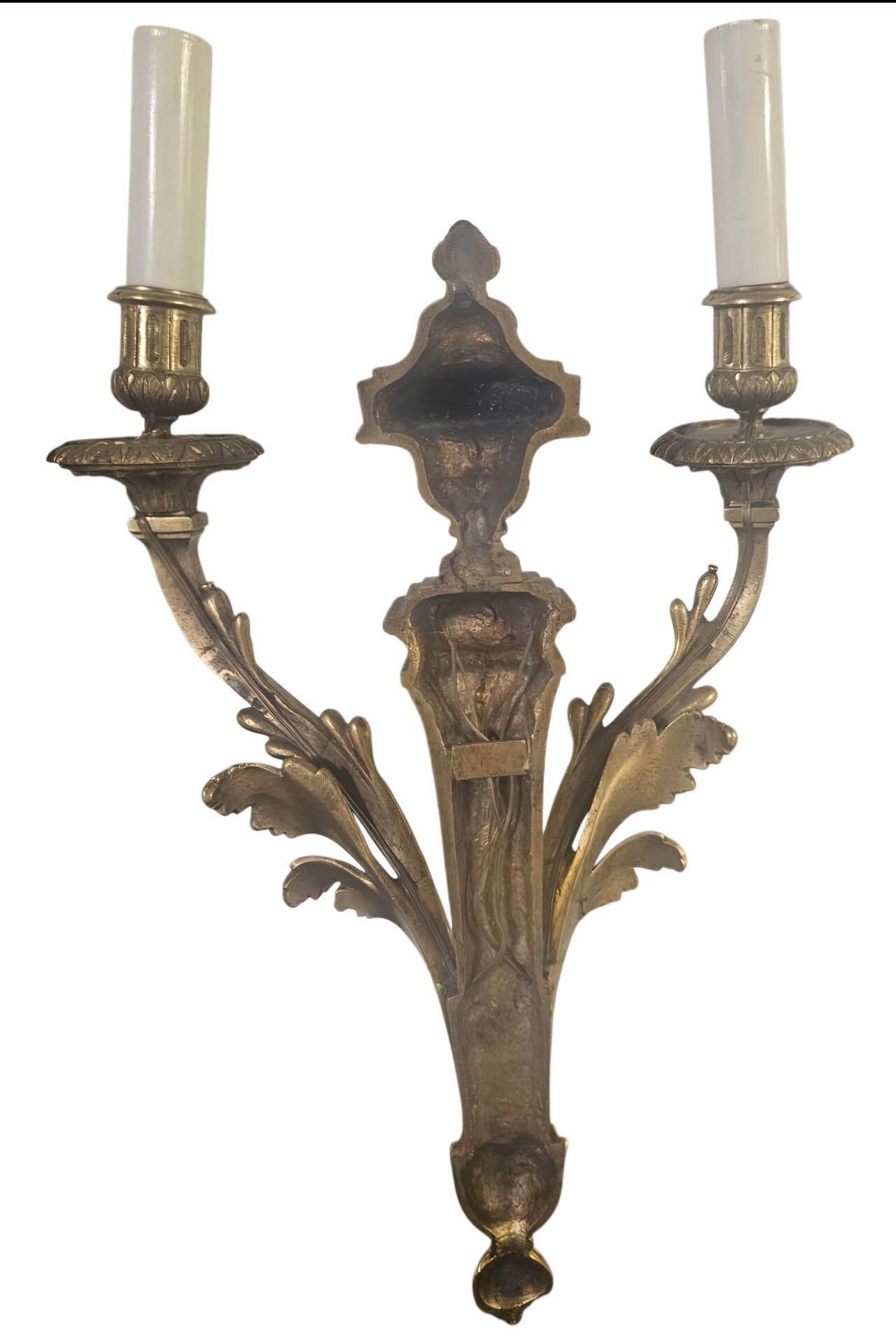Pair of antique wall lights in Louis XVI style — Chiselled bronze — 2 arms —