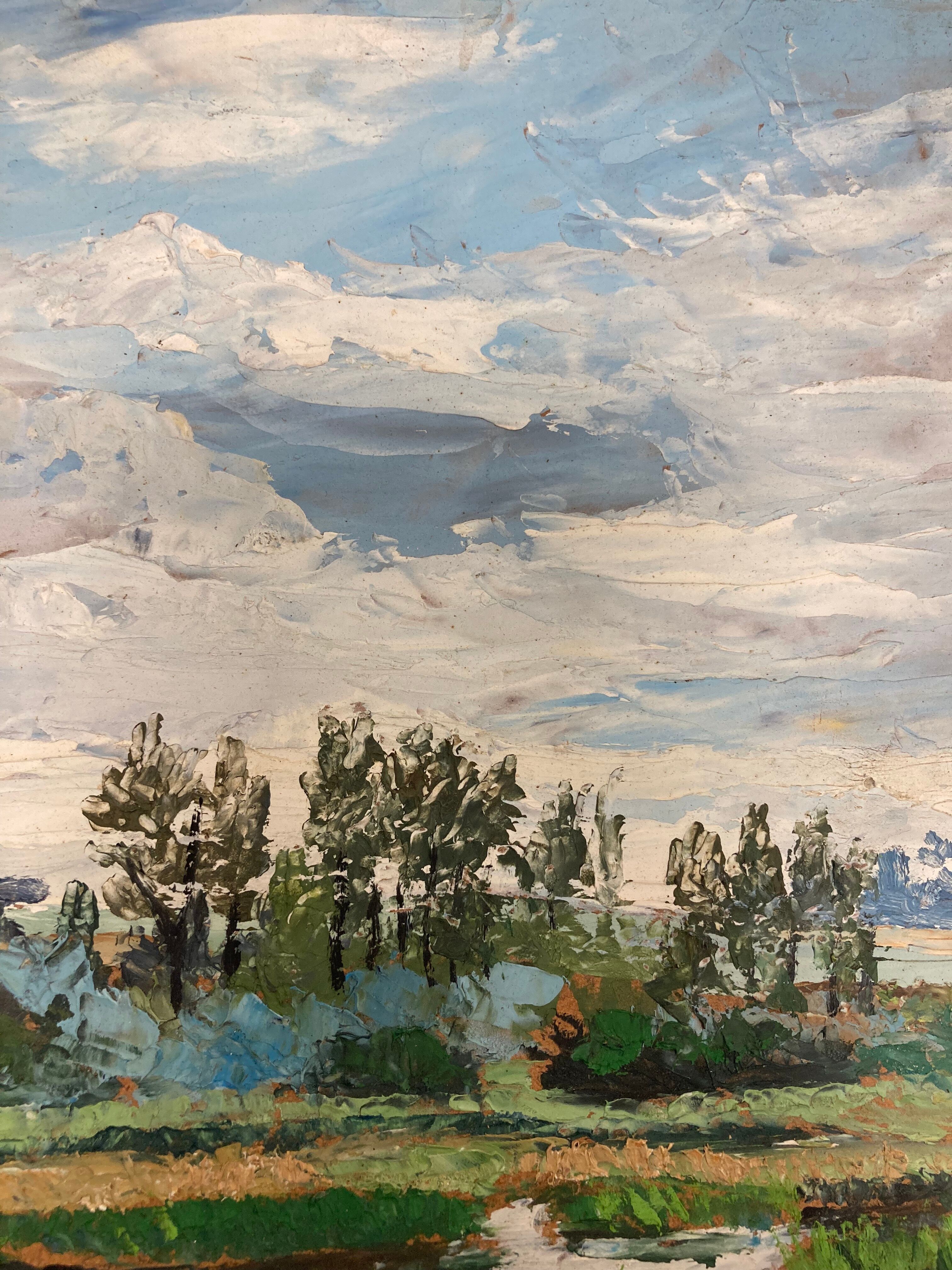 Oil on panel vintage green landscape