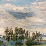 Oil on panel vintage green landscape