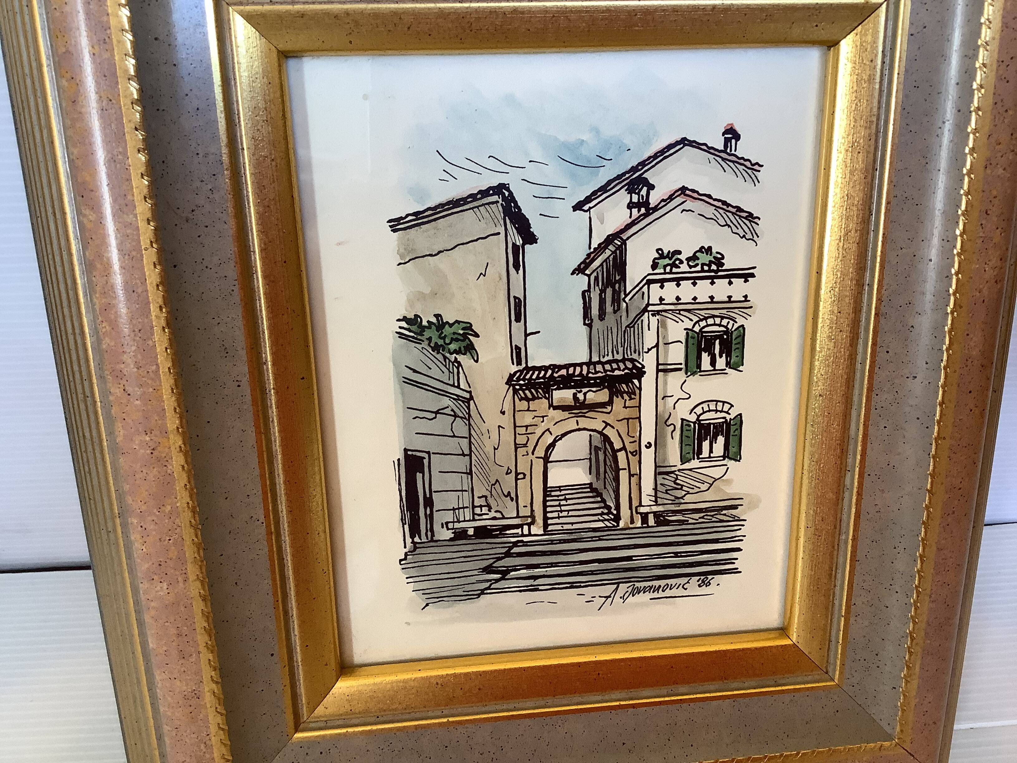 Watercolour painting signed village view